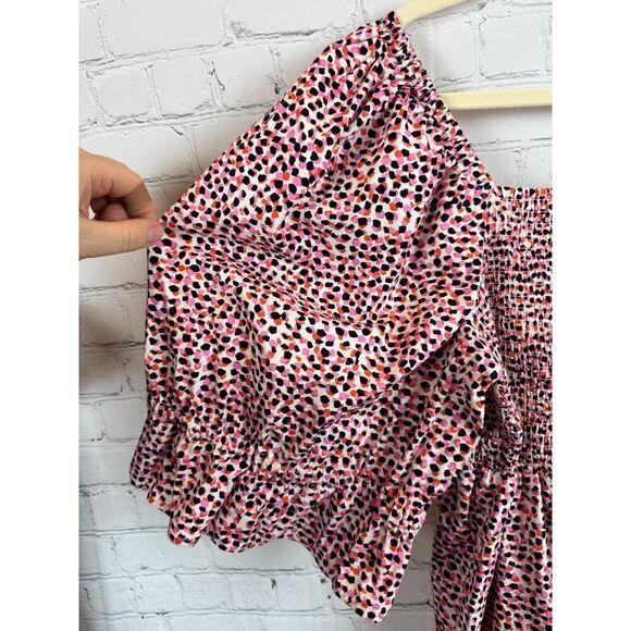 ELOQUII stretch cotton smocked polka dot open shoulders dress 18 NWOT - Picture 3 of 9